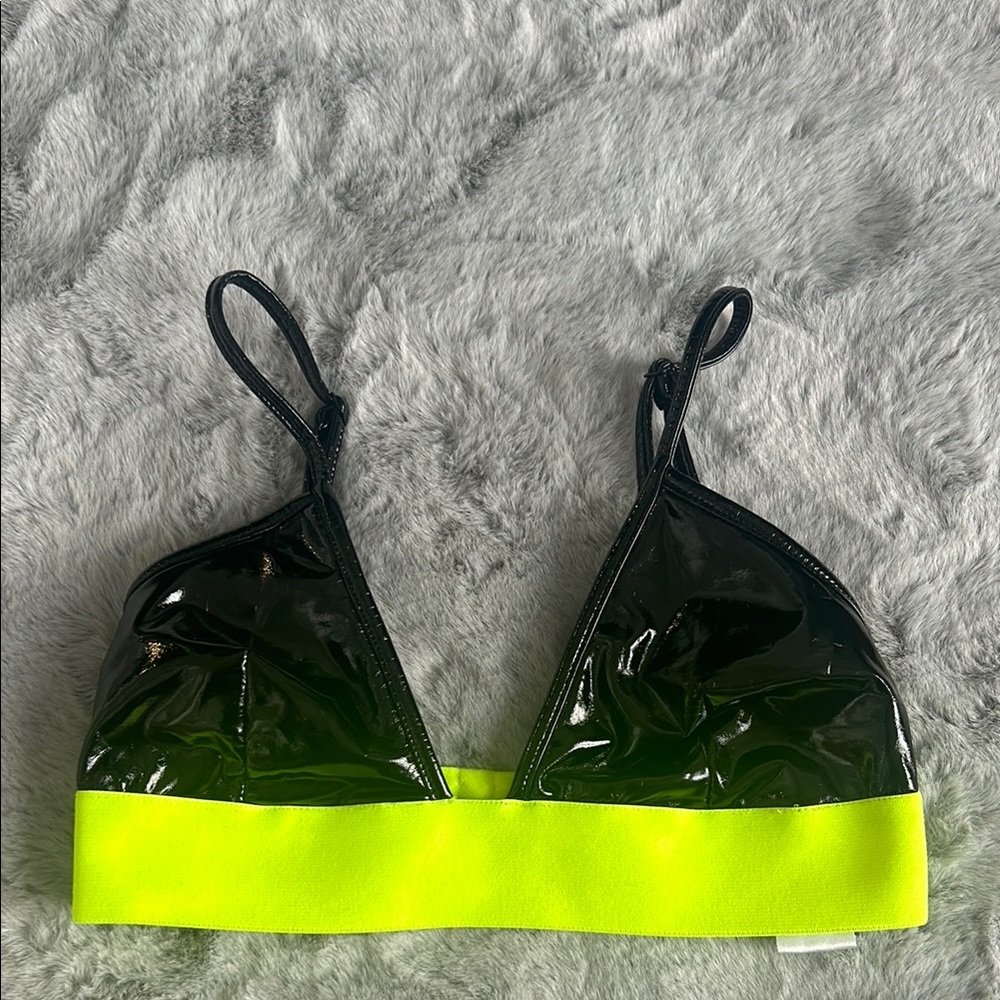 iHeartRaves Black and Neon Yellow Bikini Top